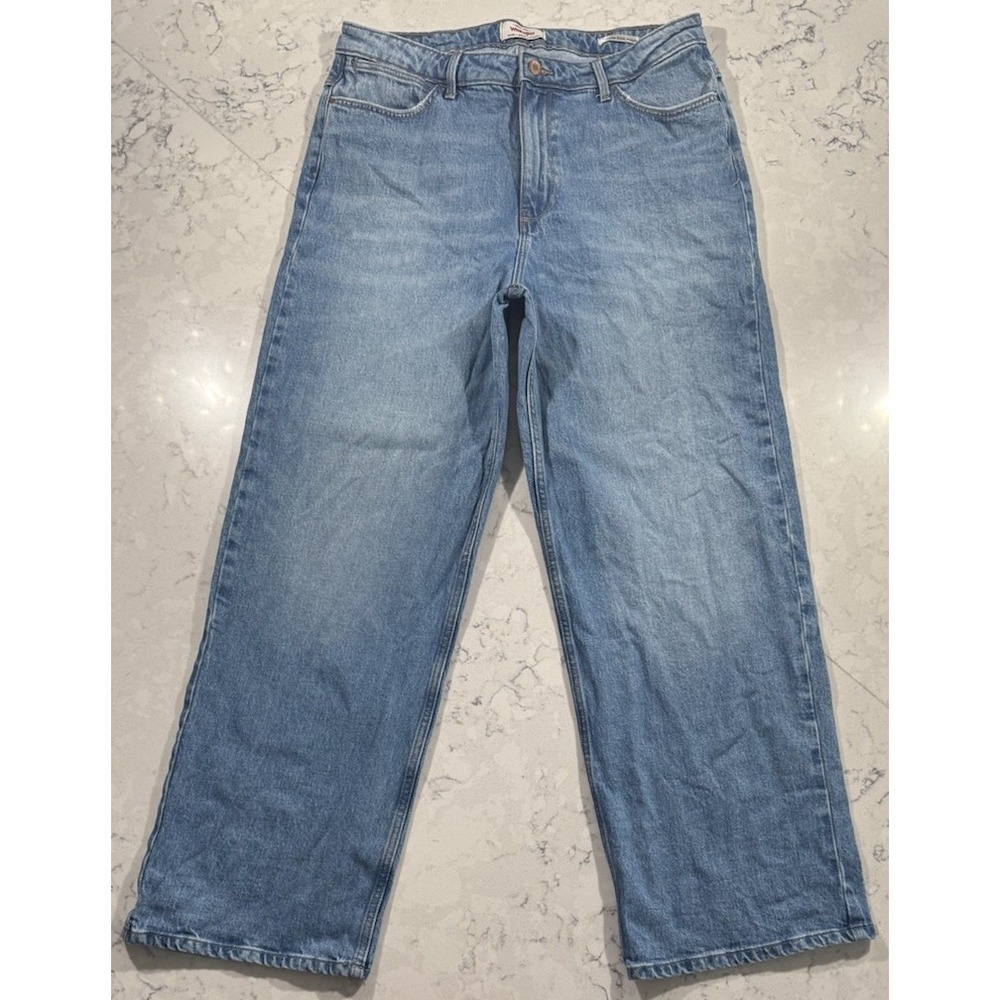 Wrangler Jeans Womens 12 Blue Medium Wash Mid Rise Loose Straight Stretch Denim